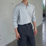 Korean Luxury Business Men Polo Sweater Loose V Neck Knit Solid Color Pullover Casual Premium Quality Long Sleeve Knitwear M-3XL