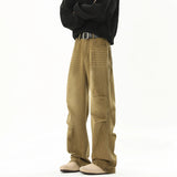 Distressed Denim Pants Vintage Blue Men's Side Pleated Jeans Straight Loose Mopping Pants Male Casual Simple Daily Streetwear