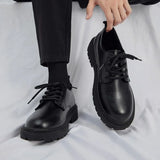Men Korea Leather Platform Oxfords Slip on Thick Tottom Male Derby Shoes Casual Loafers Mens Square Toe Formal Dress Shoes