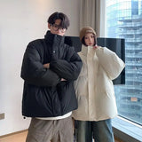 New Winter Silk-like Cotton Jackets Men Fashion Thicken Warm Parkas Couple Streetwear Loose Casual All-match Bread Coat