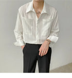Pockets Mature Casual Shirts for Men Solid Colors Single Breasted Loose Summer Thin Hipster Temperament Korean Vetement Homme