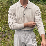 New Korean Fashion Men Polo Sweater Light Luxury Knitted Solid Color Long Sleeve Pullover Premium Quality Skin-friendly Knitwear