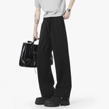 Simple Men's Casual Pants Solid Color Elastic Waist Straight Trousers Ice Silk Drawstring Quick Drying Male Bottom