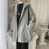 Hooded Trench Men Baggy Zip-up Overcoat Fashion Ulzzang Handsome Daily Pockets Mature Streetwear Personality Spring Autumn Soft