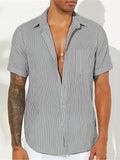 Spring Summer New Casual Shirts Mens Fashion Buttoned Turn-down Collar Striped Shirt For Men Vintage Loose Cardigan Tops