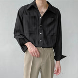 Autumn Men's Light Luxury Retro Korean Popular Shirt Leisure Long Sleeve Button-down Premium Solid Color Business Pocket Shirt
