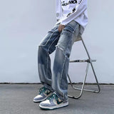 Cargo Jeans Men Fashion High Street Popular American Style Raw Edge Patchwork Gradient Color Spring Autumn Teenagers Temperament