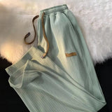 Trendy Casual Trousers Ribbed Versatile Fast Drying Men Ice Silk Running Fitness Trousers