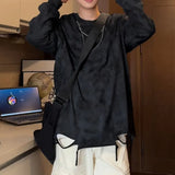 Men Women Tie-dye Long-sleeved T-shirt American O-neck Streetwear Spring Summer Hip-hop Hole Casual Loose Tops Black/White