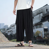 New Chinese Style Men Vintage Loose Casual Wide Leg Pant Summer Thin Loose Fit Bell Bottoms Casual Pants Cropped Pants For Men