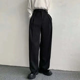 New Fashion Casual Men's Straight Suit Trousers Male Loose Solid Color Wide Leg Pants Summer Menwear Trend Black 9A7641