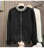 New Korean Fashion Men Cardigan Coat Light Luxury Trendy Knit Zipper Long Sleeve Sweater Jackets High Quality Patchwork Knitwear