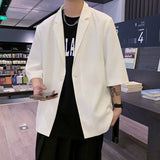 Summer Men's Short Sleeve Casual Blazer Jacket Black White Thin Oversize Suit Coat Male Solid One Button Loose Outerwear Clothes
