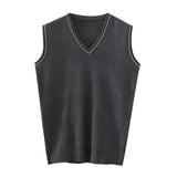 Autumn Winter Middle Aged Men Simple Classic Business Casual Sweater Vest Man V Neck Sleeveless Loose Pullover Knitted Waistcoat
