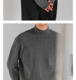Korean Fashion Men Sweater Light Luxury Trendy Mock Neck Knitted Solid Color Pullover Premium Quality Long Sleeve Basic Knitwear