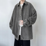 Pineapple Velvet Men's Casual Long Sleeve Button Shirt Coat Outwear Autumn Turn Down Collar Oversize Shirts Red/Black/Dark Gray