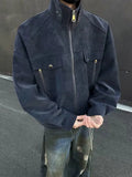 Street Zipper Jacket High-end Handsome Stand-up Collar Coat American 2025 Retro Handsome Work Jacket Loose Top Urban
