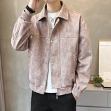 American Street Style Men's Jacket Handsome Trendy Jacket with Retro Collar Design and Rivet Decoration Double Door Front Coat