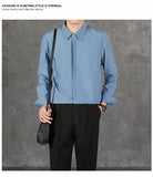 New Naples Business Men Shirts Light Luxury Textured Lapel Striped Long Sleeve Cardigan Leisure Premium Commuter Blouse S-4XL