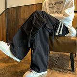 Multi-pockets Ribbons Jeans Men Wide Leg Denim Pants Straight Baggy Men's Cowboy Hip Hop Streetwear Neutral Mopping Trousers