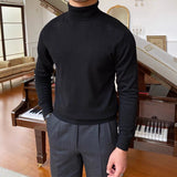 New Korean Fashion Men Sweater Light Luxury Trendy Turtleneck Knit Solid Color Pullover Leisure Retro Long Sleeve Basic Knitwear
