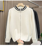 New Korean Fashion Men Cardigan Coat Light Luxury Trendy Knit Zipper Long Sleeve Sweater Jackets High Quality Patchwork Knitwear