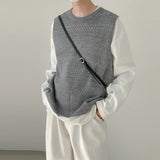 Autumn New Men Knit Vest Sweater Retro Thin O Neck Sleeveless Pullover Stylish Vintage Outerwear Solid Color Leisure Waistcoat