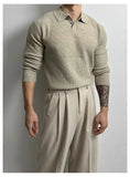 New Korean Fashion Men Polo Sweater Light Luxury Knitted Solid Color Long Sleeve Pullover Premium Quality Skin-friendly Knitwear