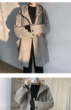 Hooded Trench Men Baggy Zip-up Overcoat Fashion Ulzzang Handsome Daily Pockets Mature Streetwear Personality Spring Autumn Soft