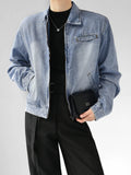 Denim Jackets Korean Style Ins Vintage Distressed Gradient Color Males Outwear All-match High Street Cropped Long Sleeve Autumn