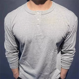New American Fashion Men Henry Collar T-shirt Light Luxury Solid Color Long Sleeve Tops Leisure Light Business Basic Shirt M-3XL