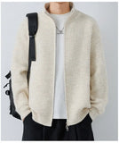 Autumn Men's Korean Zipper Cardigan Jacket Casual Stand Collar Solid Color Long Sleeve Sweater Premium Quality Knitted Outerwear
