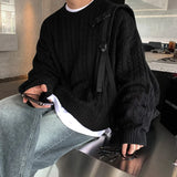 Winter Korean Fashion Jacquard Men Sweater Luxury Trendy O Neck Knitted Solid Color Pullover Leisure Long Sleeve Basic Knitwear