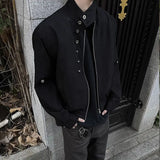 American Retro Multi-button Stand Collar Design Jacket Men Korean Hip Hop Coat High Street Hip-hop Solid Color Classic Jacket