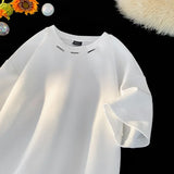 New Men's High Street Short Sleeve Y2K T-Shirt Summer Cotton Solid Color O-Neck Tshirts Hip Hop Fashion Loose Tee Tops