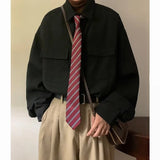 Long Sleeve Shirt Men Fashion Social Mens Dress Shirt Korean Loose Green Black Shirts Mens Pocket Tooling Shirt  Plus Size 4XL