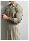 New Korean Fashion Men Polo Sweater Light Luxury Knitted Solid Color Long Sleeve Pullover Premium Quality Skin-friendly Knitwear