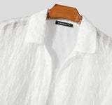 Men Shirt Tassel Chiffon Transparent Lapel Short Sleeve Sexy Men Clothing Summer Streetwear Party Fashion Camisas