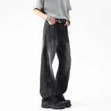 New Trendy Male Denim Pants Summer Fashion Tide Wahsed Straight Denim Pants Casual Lightning Pattern Design Trousers