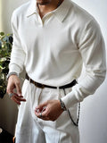 American Leisure Men Polo Shirt Luxury V Neck Knitted Solid Color Fitness Pullover Casual Slim Sports Long Sleeve Knitwear M-3XL