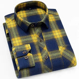 100% Cotton Flannel Men's Plaid Shirt Slim Fit Spring Autumn Male Brand Casual Long Sleeved Shirts Soft Comfortable 4XL
