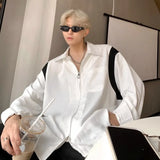 Men Trendy Contrast Color Casual Streetwear Oversized Zipper Shirts Y2K Harajuku Long Sleeve Pocket Chic Tops Camisas De Hombre