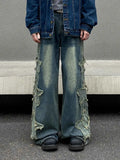 Ropa Y2K Streetwear Star Patch Embroidery Baggy Stacked Jeans Pants For Men Clothes Wide Leg Old Straight Denim Trousers