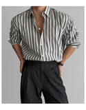 New Naples Business Men Shirts Light Luxury Textured Lapel Striped Long Sleeve Cardigan Leisure Premium Commuter Blouse M-2XL