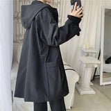 Hooded Trench Men Baggy Zip-up Overcoat Fashion Ulzzang Handsome Daily Pockets Mature Streetwear Personality Spring Autumn Soft