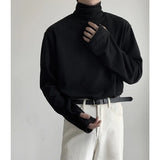 High Collar T Shirt Men Oversized Fashion Black White Casual Tshirt Men Korean Loose Long Sleeve T-shirt Mens Top M-2XL