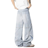 Solid Color Male Denim Pants Men Clothing Summer New Fashion 2025 Baggy Patchwork Male Jeans Straight Bottoms