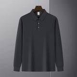 New American Retro Men Polo Shirt Light Luxury Solid Color Slim-fit Commuting Long Sleeve T-shirt Leisure Business Pullover Tops