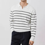 British Retro Patchwork Men Polo Sweater Luxury Trendy V Neck Knit Solid Color Pullovers Leisure Slim Long Sleeve Knitwear M-3XL