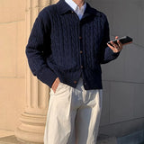 Korean Jacquarded Cardigan Coat Light Luxury Knitted Lapel Long Sleeve Men Sweater Jackets Autumn Leisure Premium Knitwear M-3XL